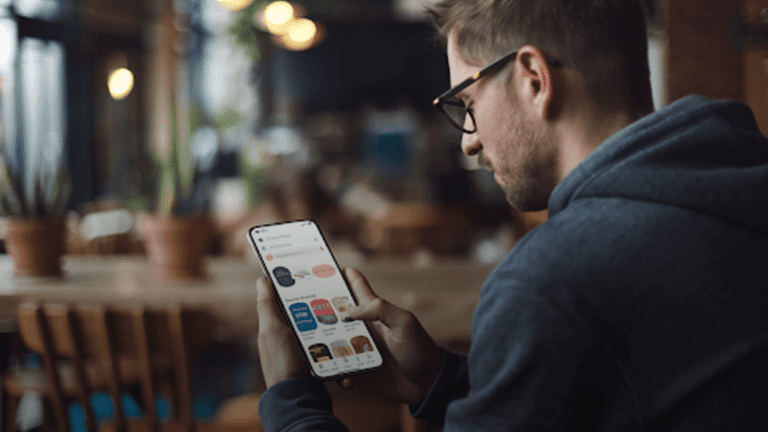 A-person-using-a-cell-phone,-searching-for-the-best-book-apps