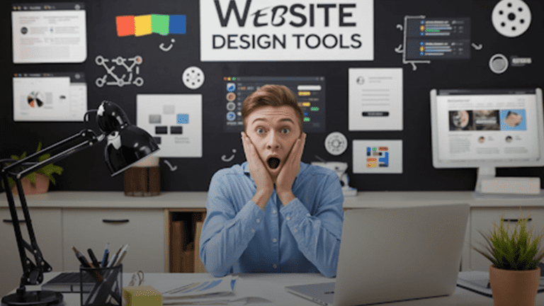 A-person-showing-a-shocked-reaction-with-Website-Design-Tools-written-on-the-wall-behind-him