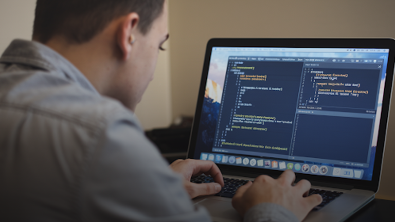 A-person-practicing-coding-on-his-laptop,-learning-how-to-build-a-website-using-HTML-and-CSS.