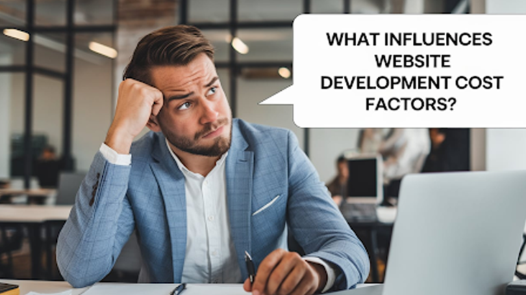 A-man-in-a-suit-thinking-with-a-speech-bubble-asking-about-website-development-cost-factors