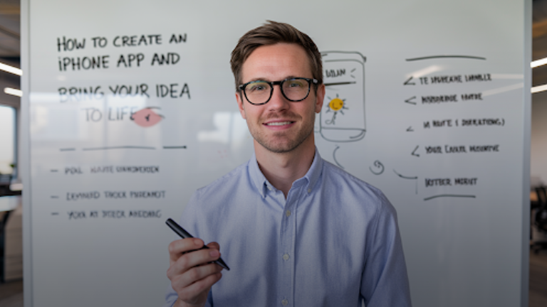 How-to-Create-an-iPhone-App-and-Bring-Your-Idea-to-Lifeholding-a-marker-and-smiling.