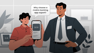 Illustration-of-a-person-showing-a-mobile-banking-app-on-their-phone,-asking-why-to-choose-a-mobile-banking-app-expert.