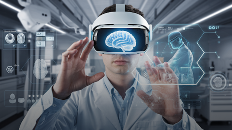 A-man-wearing-a-virtual-reality-headset,-fully-immersed-in-a-digital-experience,-with-a-focused-expression-on-his-face